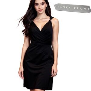 Ivanka Trump Black Draped Sheath Dress Mesh Straps Gold Detail Women's 2 NWT